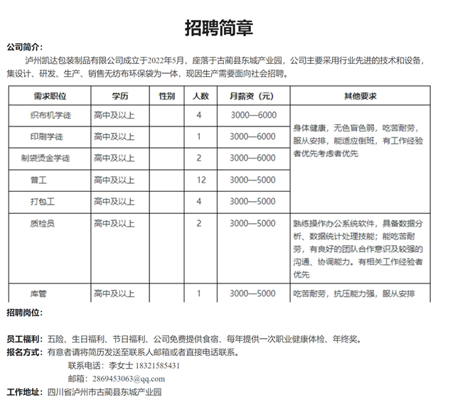 196名！古藺東城產(chǎn)業(yè)園招人啦，找工作的速看！