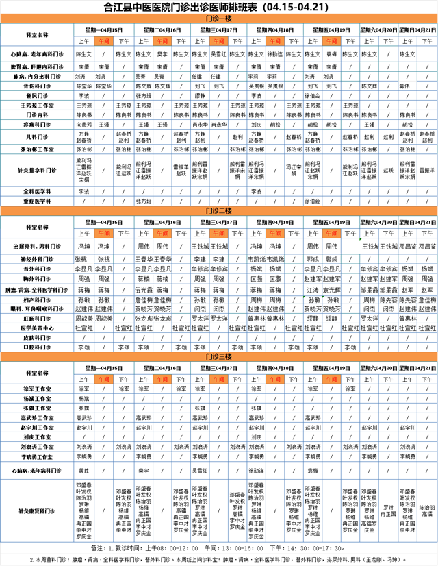【擴(kuò)散】合江縣中醫(yī)醫(yī)院本周（4月15—21日）門診坐診信息！