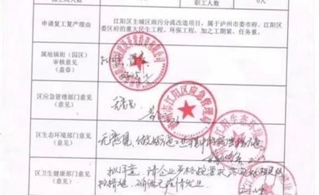 瀘州市江陽區(qū)：企業(yè)復(fù)工要蓋8個公章？已取消。(圖1)