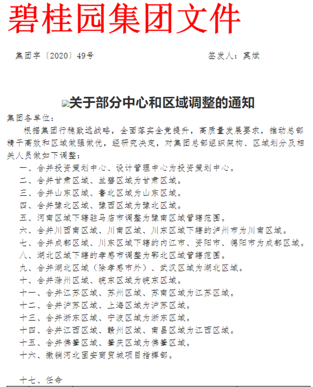 碧桂園組織大調(diào)整，牽涉到瀘州、內(nèi)江、資陽等(圖1)