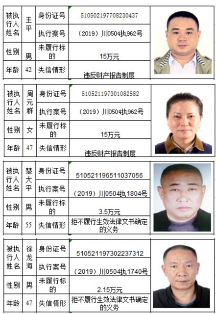老賴哪里跑！瀘州市龍馬潭區(qū)人民法院曝光2020年第一批失信名單(圖10)
