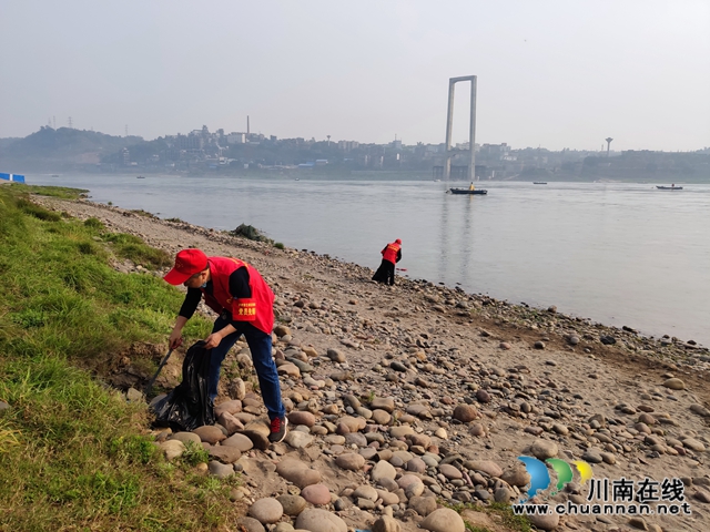 江陽(yáng)區(qū)茜草街道桂圓林社區(qū)：清除河灘垃圾  共護(hù)一江綠水
