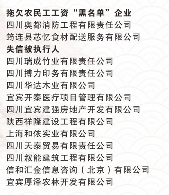 宜賓誠(chéng)信紅黑榜發(fā)布！拖欠農(nóng)民工工資、嚴(yán)重違法失信…這些企業(yè)被點(diǎn)名(圖5)