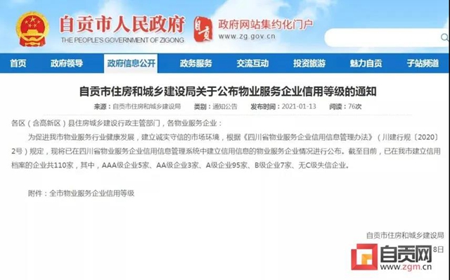 官方通報(bào)！自貢多家物業(yè)信用等級(jí)公布