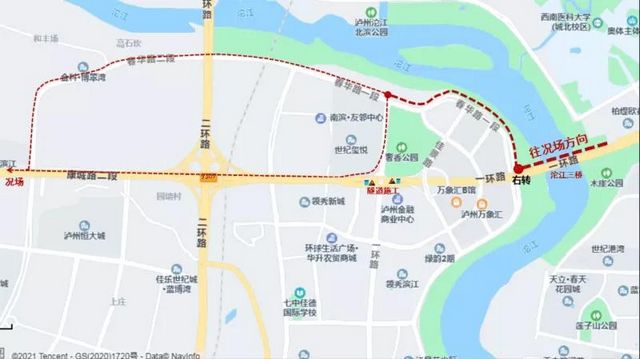 瀘州酒城大道-康健城交叉口下穿隧道封閉施工。如何繞行，看這里